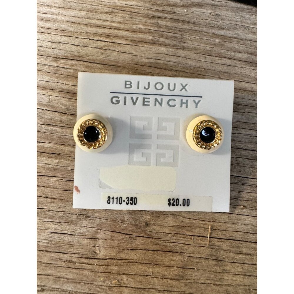Givenchy Bijoux Gold-Tone & Black Enamel Button Earrings On Card